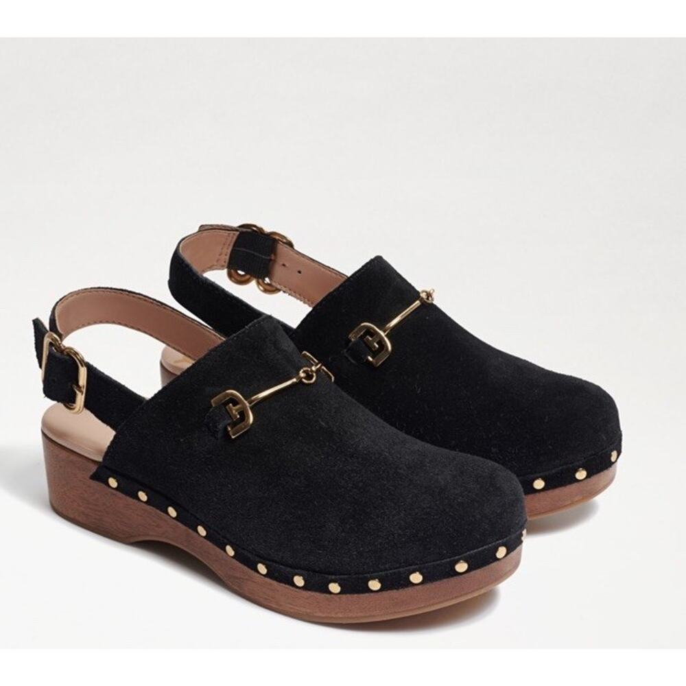 Sam Edelman Hilda, Black Suede Clogs Wedges Mules w/ Double E Bit Size 6 J.Crew
